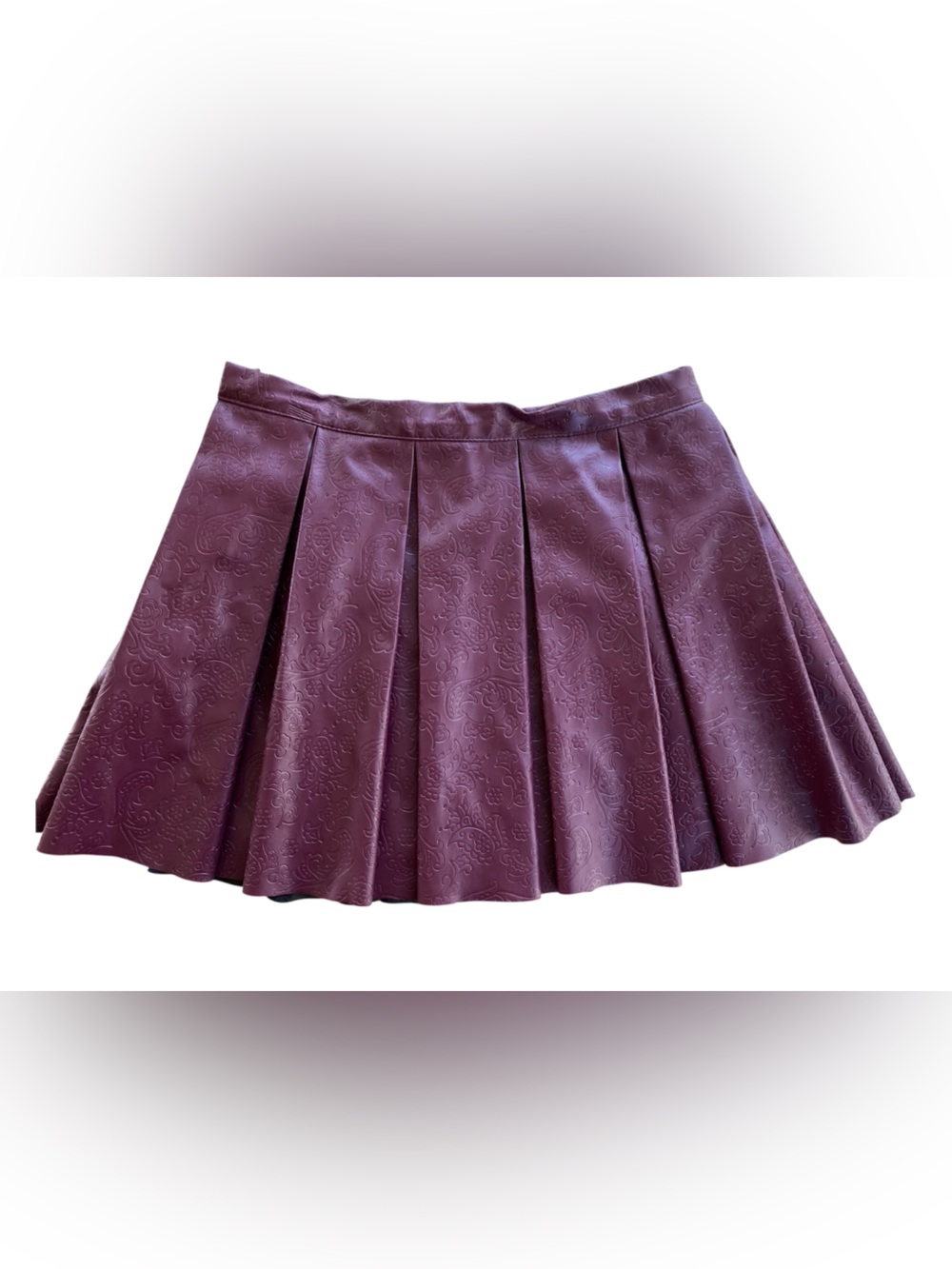 American Girl Girls Size 8 Burgundy Embossed Faux Leather  Paisley Pleated Skirt